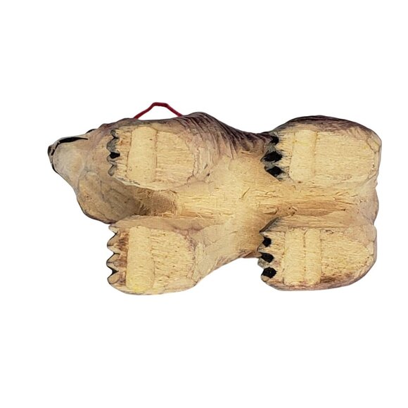 Vintage Wood Carved Bear Ornament Christmas Holiday Hanging Decor Rustic Decor - Picture 5 of 8